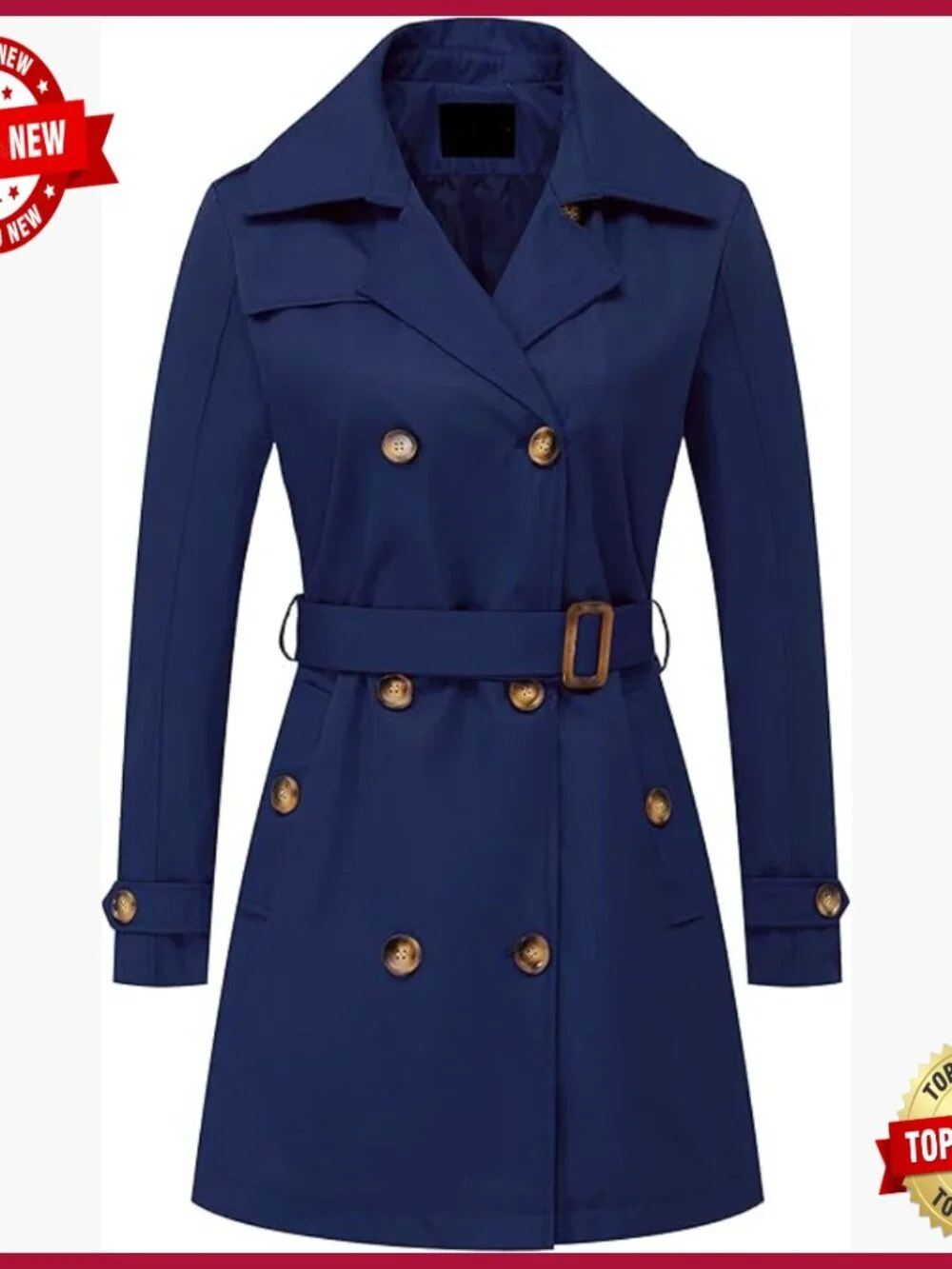 Double Breasted Trench Coat Mid-Length Belted Overcoat Detachable Hood